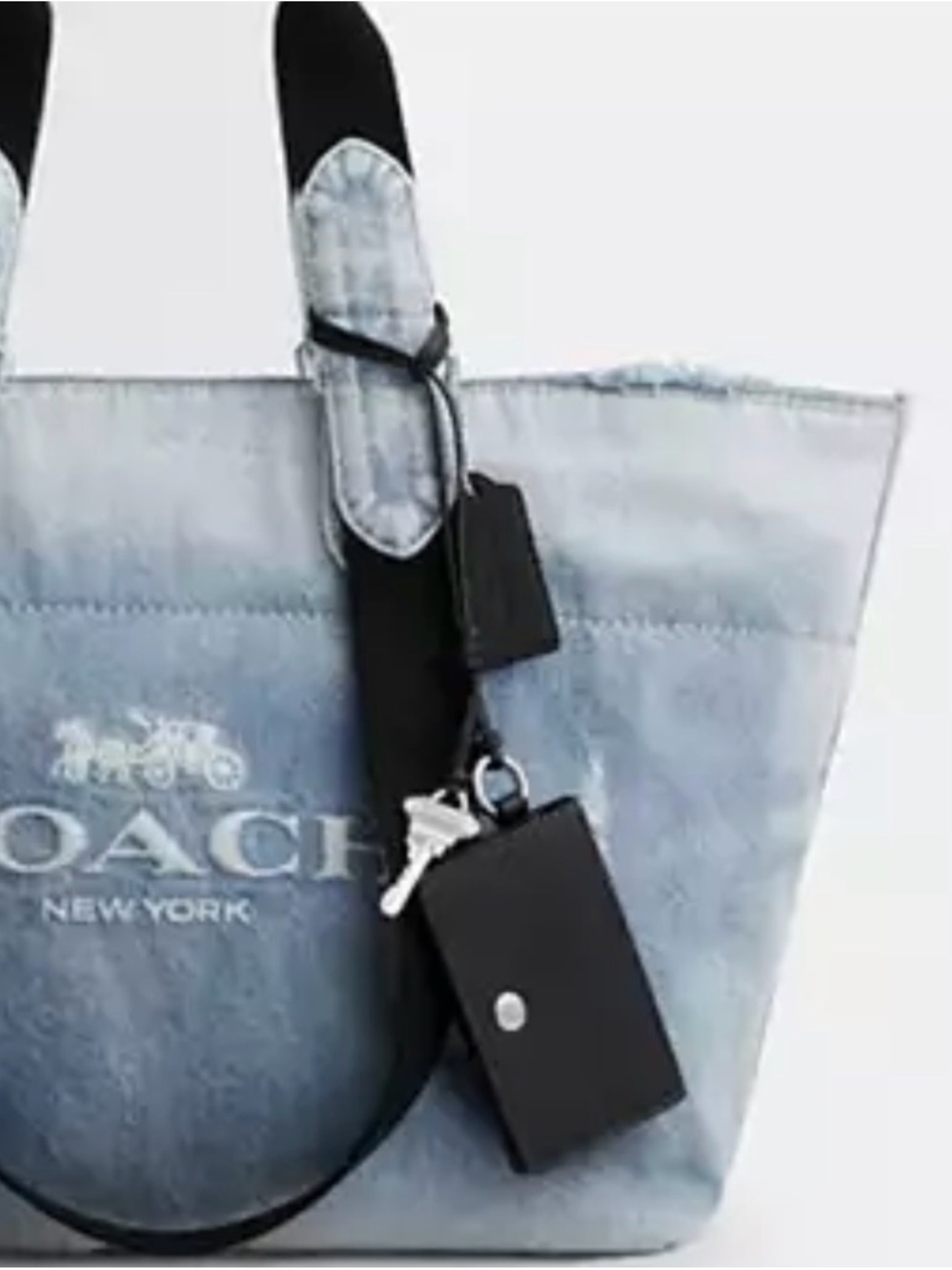 Coach Black Leather Card Holder with Key  charm and hang tag on Loop